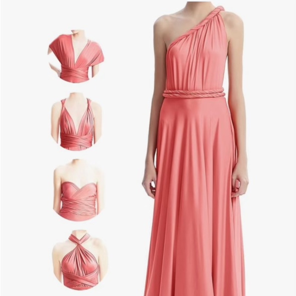 Elegant Coral Multiway Maxi Dress